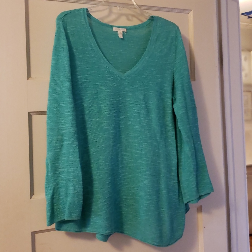 Eileen Fisher Teal cotton sweater top. Size L
